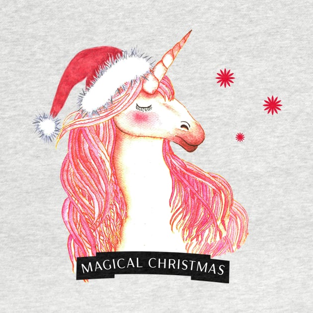 Magical christmas unicorn in watercolor by LatiendadeAryam